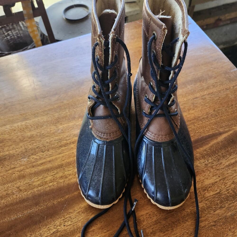 Sporto Alice Duck Boots Men 7 / Women 8.5 Brown Blue Faux Fur Winter Lace Up